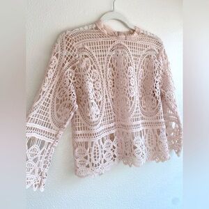 Elegant Embroidered Lace Women’s Top in Soft Cream Pink